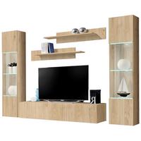 WOHNWAND Eiche Jackson 5-teilig 260 cm, Schrankwand hängend mit LED-Beleuchtung - Eichefarben, Glas/Holzwerkstoff (260/170/40cm) - Inn.Furn