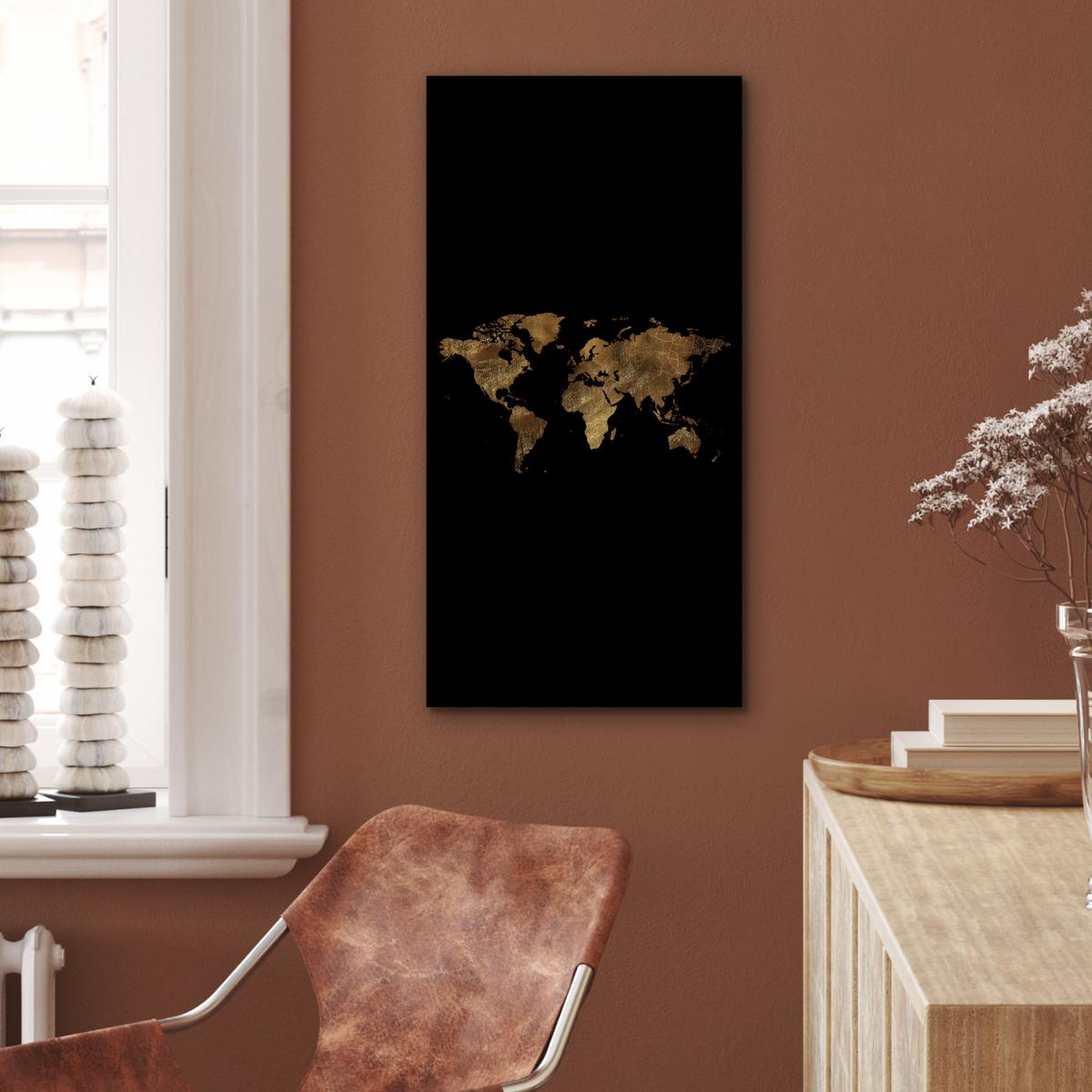 METALLBILD Weltkarte - Gold - Luxus - Erde - Schwarz 40x80 cm - Goldfarben, Metall (40/80cm) - MuchoWow