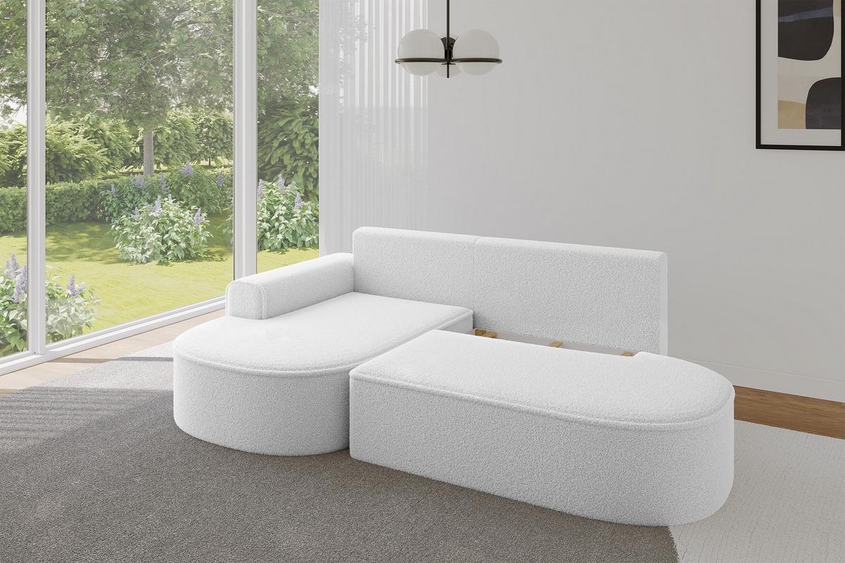 ECKSOFA mit Schlaffunktion und Bettkasten Ottomane Links MARI-L1-S - 283x167x73 cm Weiß Bouclé - Schwarz/Weiß, Holzwerkstoff/Kunststoff (283/167cm) - ALTDECOR