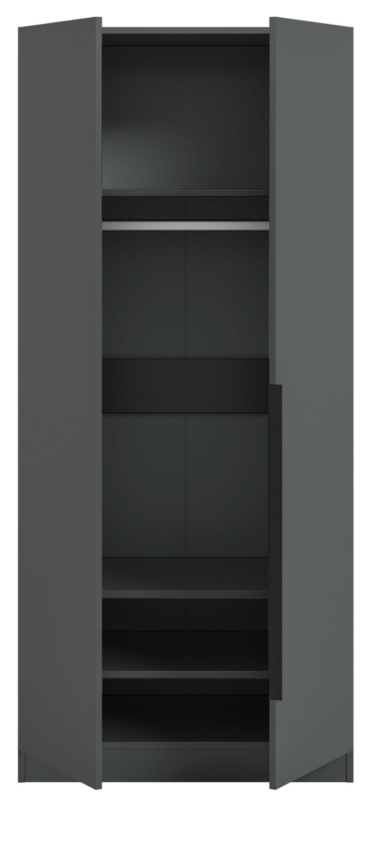 KLEIDERSCHRANK grau 2-türig 80 x 181 cm, Drehtürenschrank mit Kleiderstange - Schwarz/Grau, Holzwerkstoff/Kunststoff (80/181/52cm) - Inn.Furn