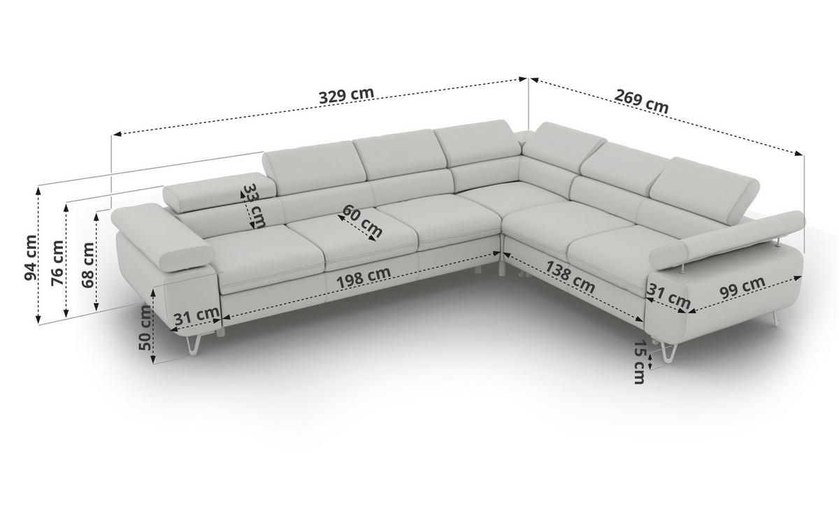 ECKSOFA NORDEN L - Hellgrau Stukture - Links Seite - Hellgrau/Schwarz, Textil/Metall (269/329cm) - MKS