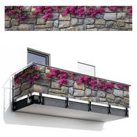 BALKON-SICHTSCHUTZ Bougainvillea - Steinmauer - Rosa Deko XXL 500x100 cm - Magenta, Kunststoff (500/100cm) - MuchoWow
