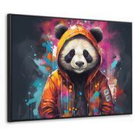 LEINWAND Bilder mit Rahmen - Panda - Jacke - Graffiti - Orange - 80x60 - Orange, Textil (80/60cm) - MuchoWow