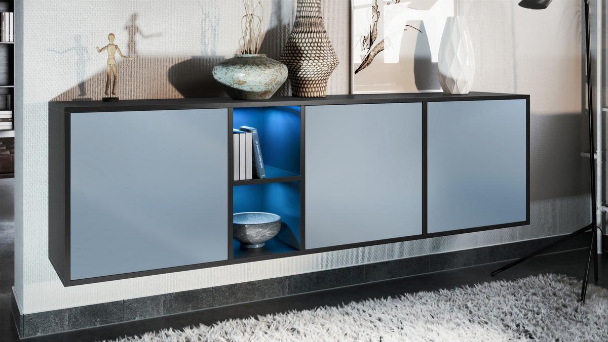 SIDEBOARD Cuba Türen in Denim - Pastellblau, Holzwerkstoff (182/53/35cm) - Vladon