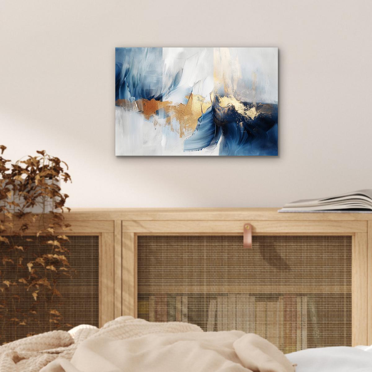 METALLBILD Gold - Blau - Aquarell - Kunst - Modern 30x20 cm - Hellblau, Metall (30/20cm) - MuchoWow