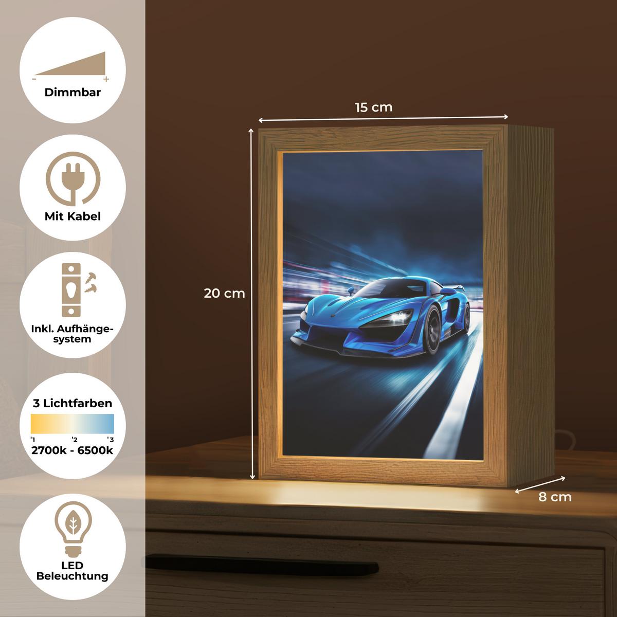 NACHTTISCHLAMPE Auto - Blau - Jungen - Kind 15x20 cm - Blau, Holzwerkstoff (8/15/20cm) - OnlyWow