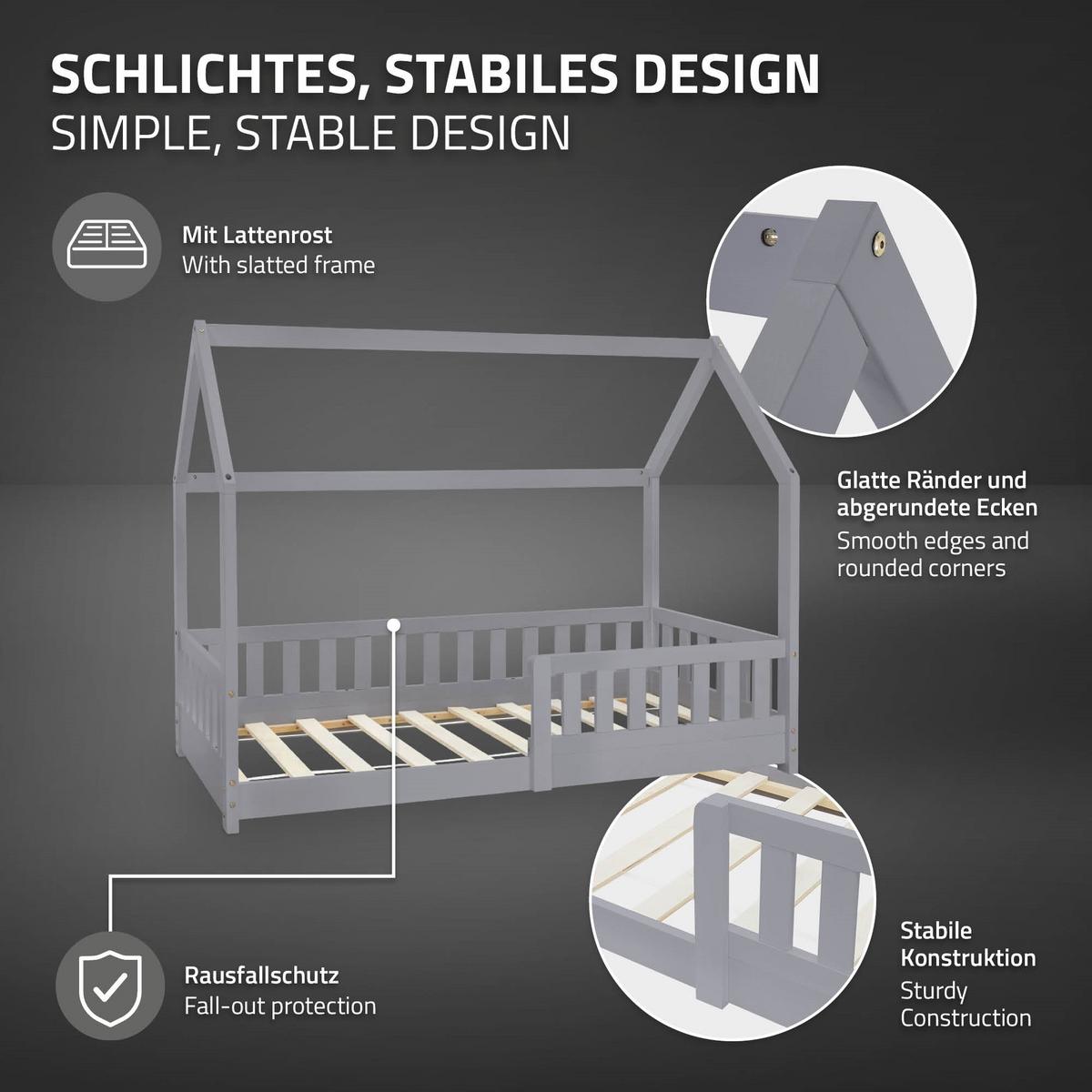 KINDERBETT mit Dach und Matratze 80x160 cm Hellgrau - Hellgrau, Holz (80/160cm) - ML-DESIGN