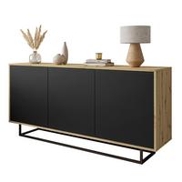 KOMMODE SANAYI II Eiche Artisan/Schwarz auf schwarzem Gestell - Schwarz, Holzwerkstoff (153.9/75/39.6cm) - Lookway