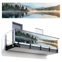 BALKON-SICHTSCHUTZ See - Nebel - Berge - Landschaft Witterungsbeständig 300x75 cm - Hellblau, Kunststoff (300/75cm) - MuchoWow