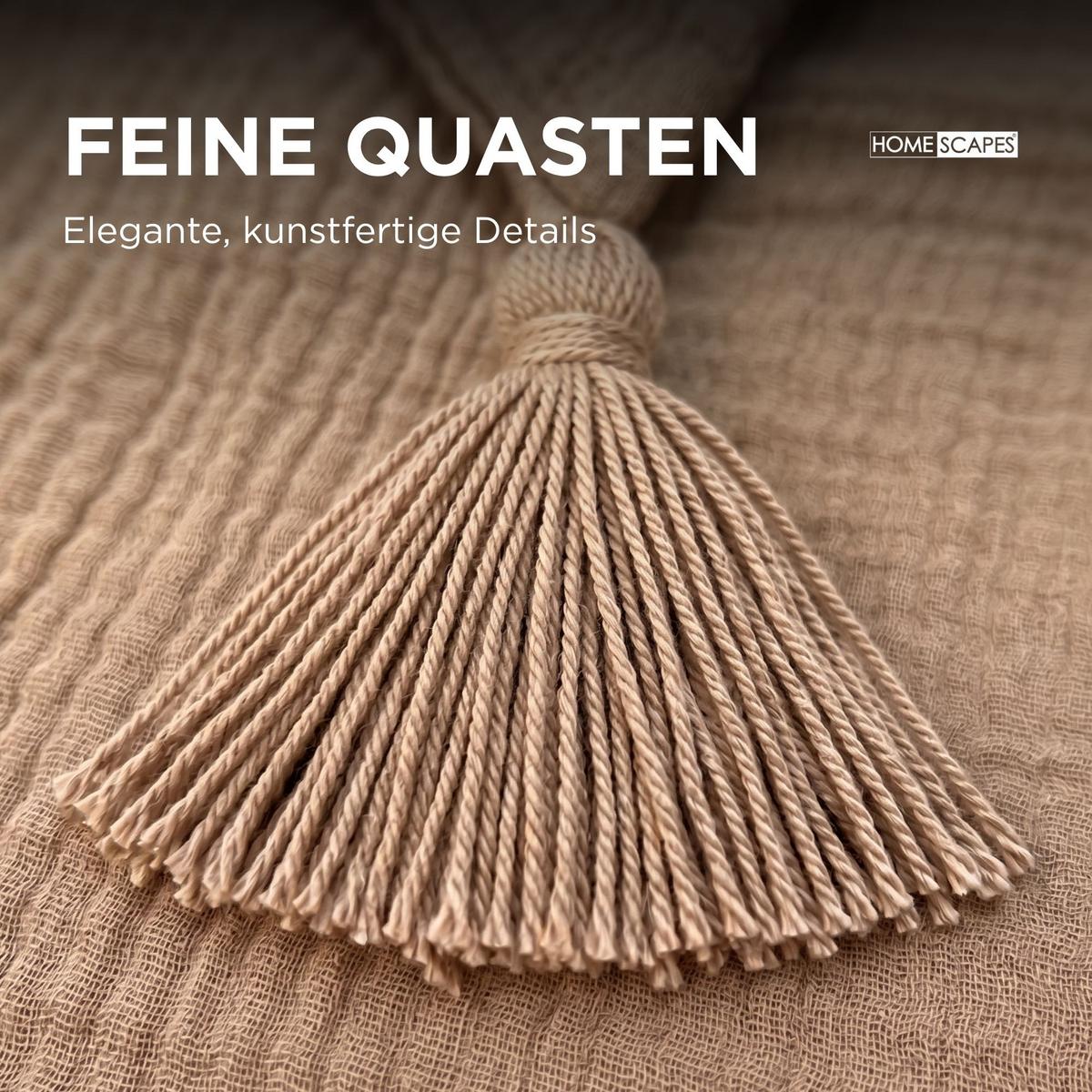DEKOKISSEN Musselin mokka mit Quasten, 45/45 cm - Mokka, Textil (45/45cm) - Homescapes