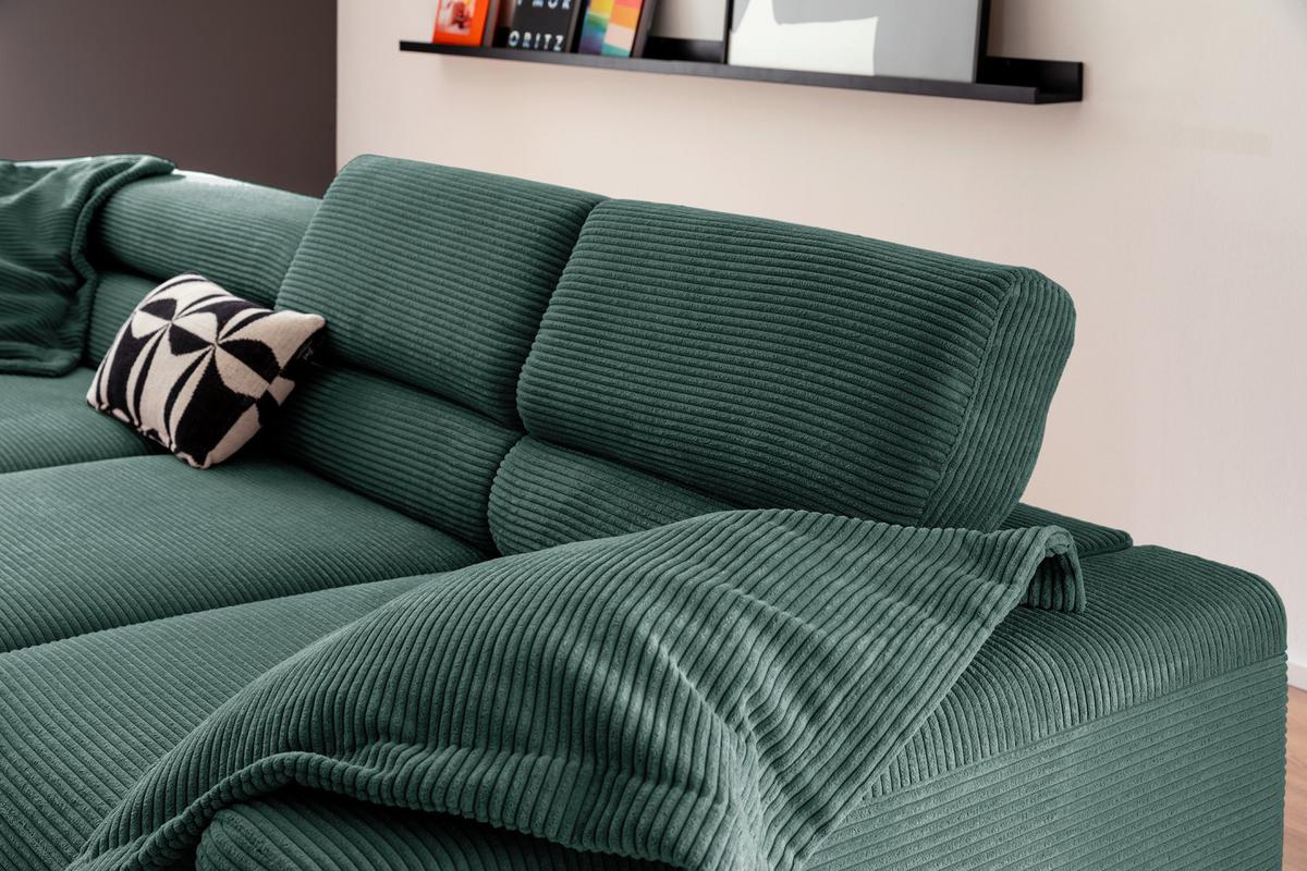 ECKSOFA DELIA Smaragdgrün Cord - Smaragdgrün/Schwarz, Textil/Metall (276/219cm) - KAWOLA