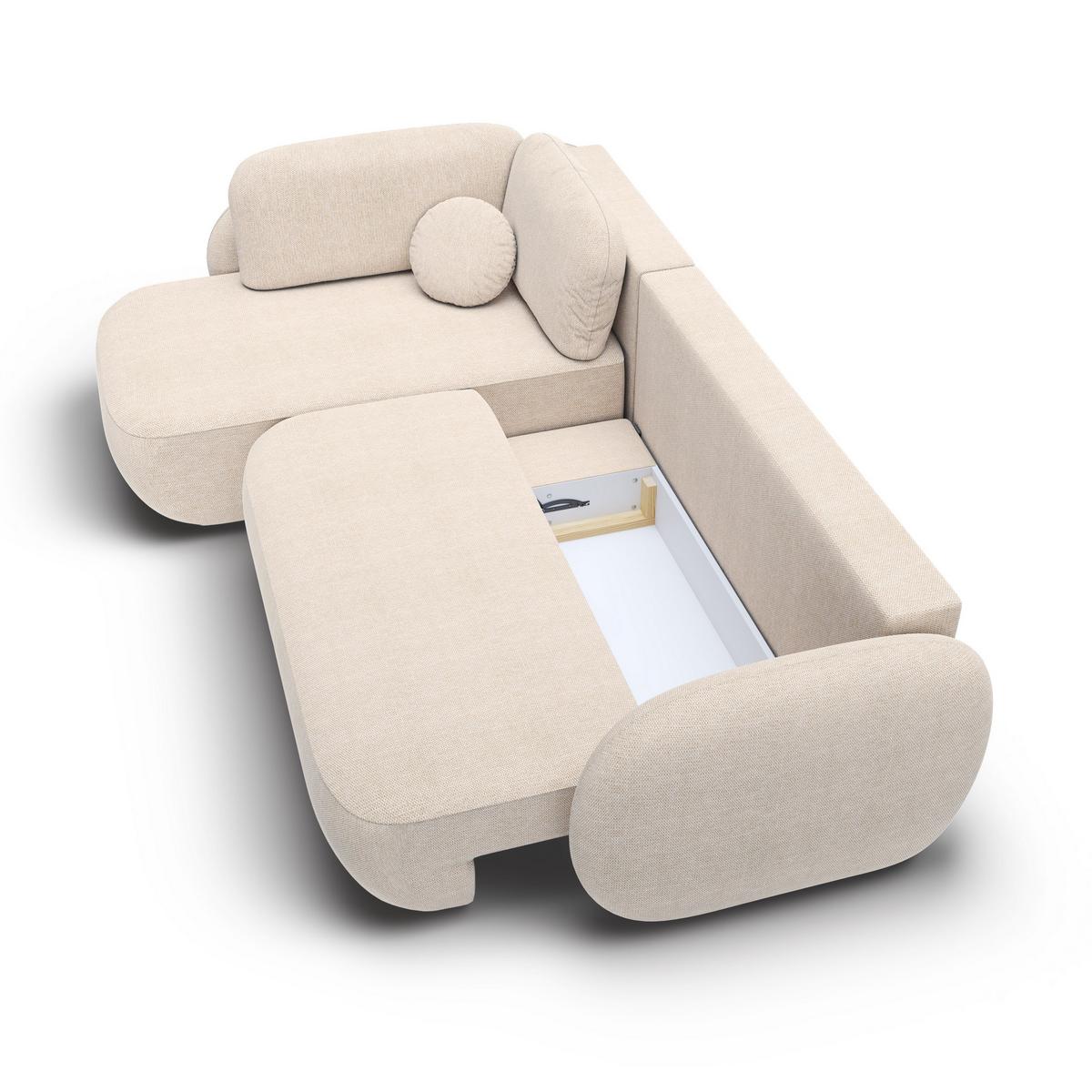 ECKSOFA AMICO II L-S Beige Geflochtener Stoff mit Schlaffunktion - Beige, Holz (289/190cm) - MASSENO