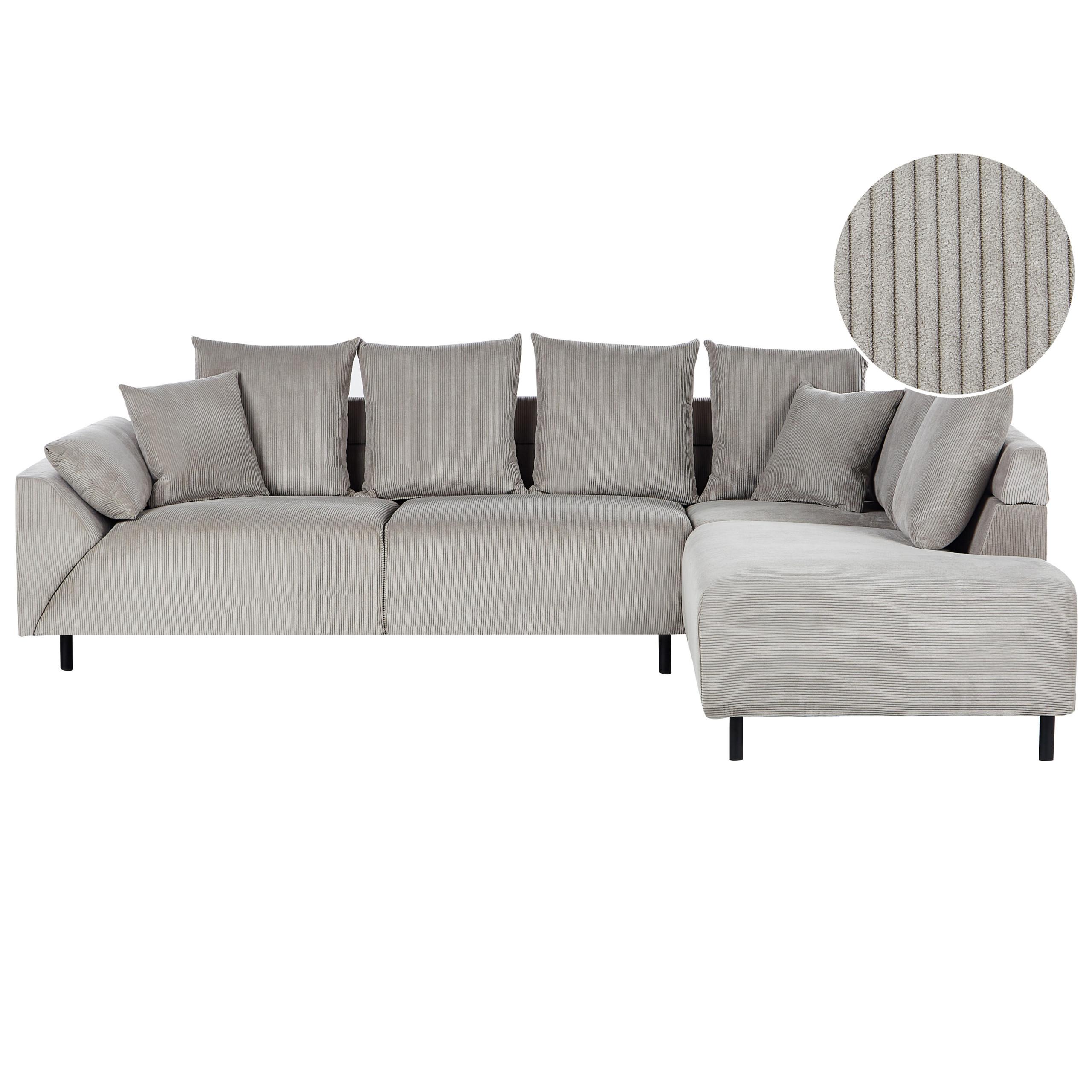 ECKSOFA 4-Sitzer Cord Hellgrau linksseitig Lunner - Hellgrau/Schwarz, Textil (266/180cm) - Beliani