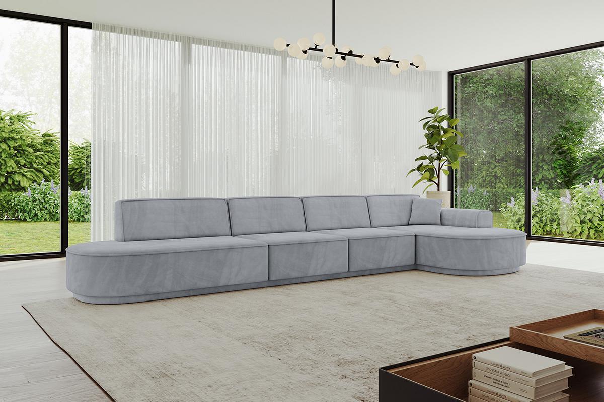 ECKSOFA Ottomane Rechts MARI-L3-v3 - 413x171x83 cm Grau Velours - Schwarz/Grau, Holzwerkstoff/Kunststoff (171/413cm) - ALTDECOR