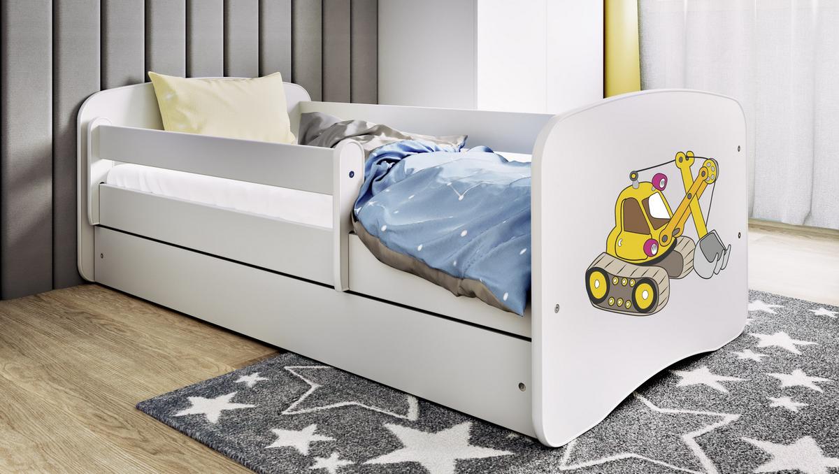 KINDERBETT Bagger mit Schublade 180/80 90/61/184 - Weiß, Holzwerkstoff (80/180cm) - RAUMHIRSCH FURNITURE