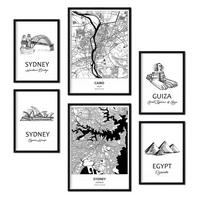 POSTER Set Mit 6 Von Ägypten Und Sidney Sammlung A3 & A4 Schwarzer Rahmen - Schwarz, Papier (29/3cm) - Nacnic