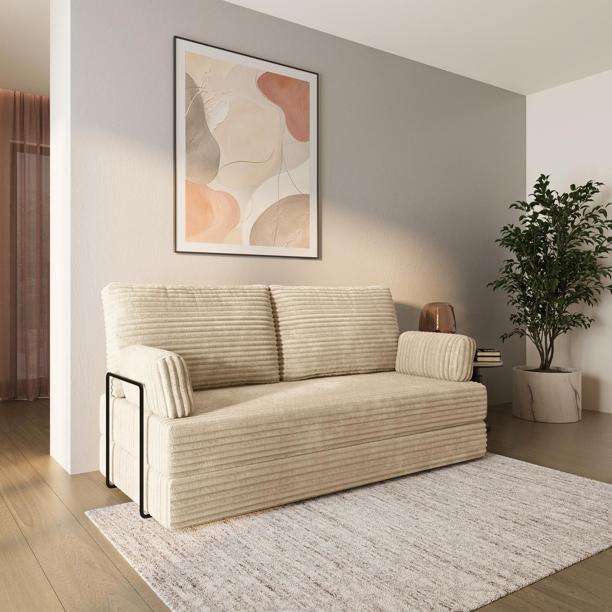 BETTSOFA SILAR aus Schaumstoff Cordstoff Creme Schlaffunktion - Creme, Textil (170/86/80cm) - MASSENO
