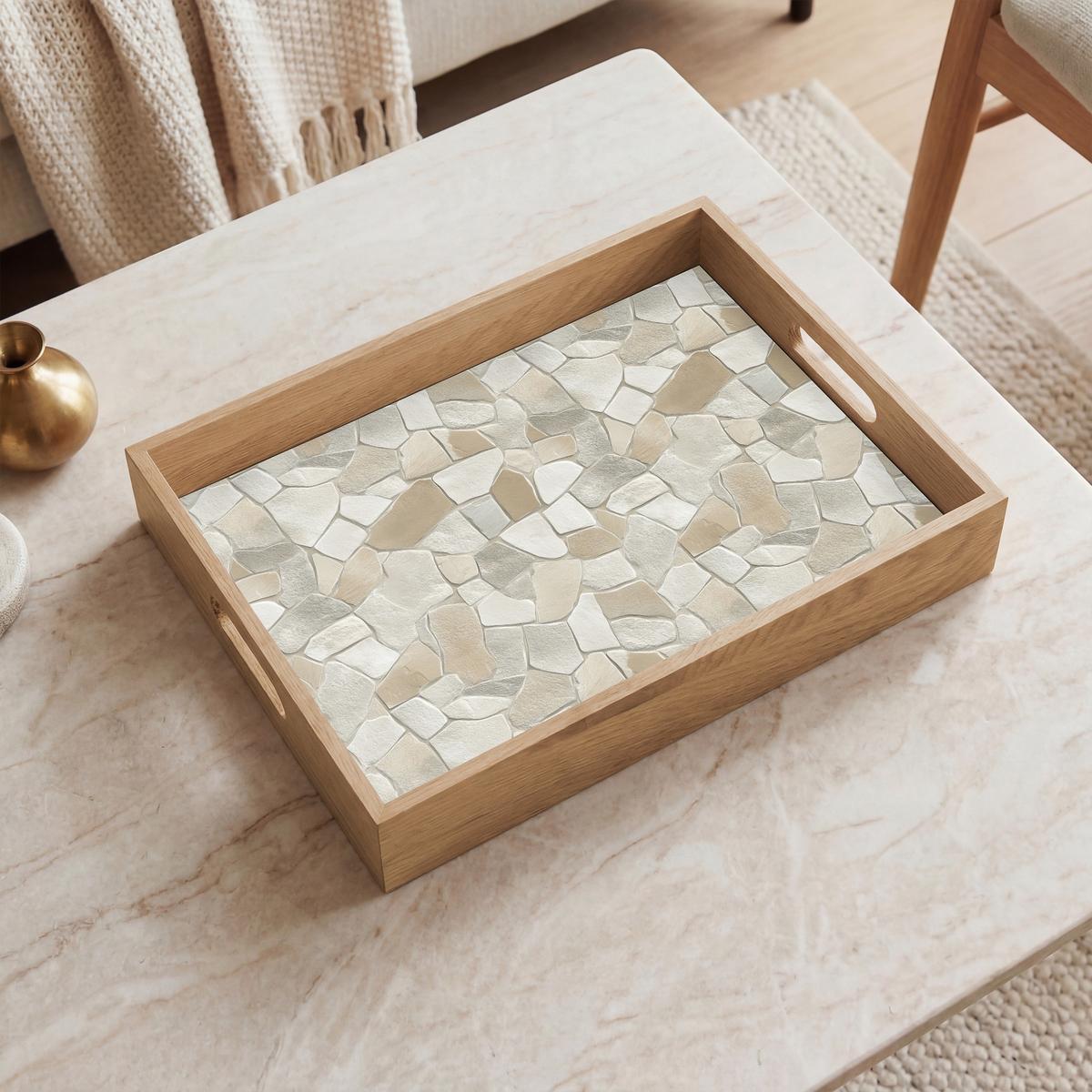 TABLETT Mosaik - Steine - Beige 40x30 cm - Beige, Holz (40/5/5cm) - OnlyWow