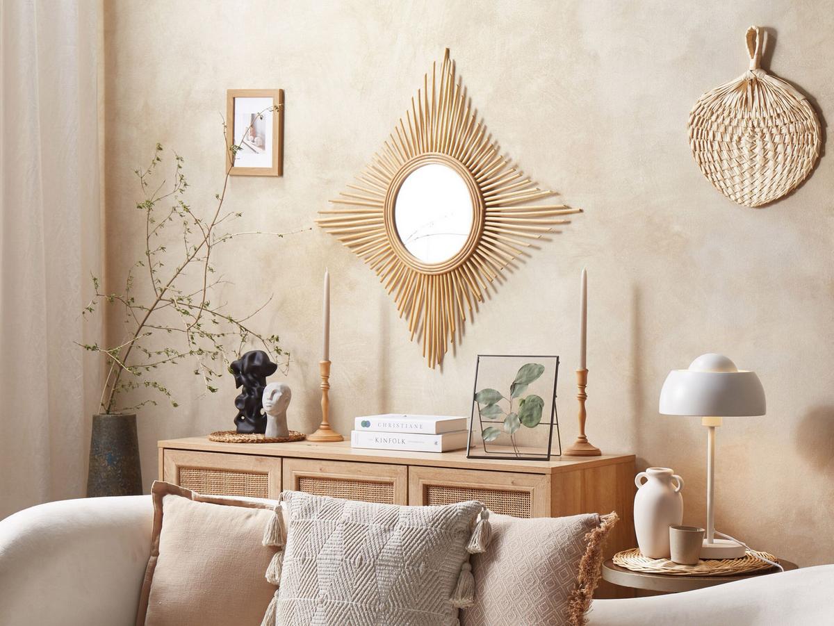 WANDSPIEGEL Rattan natürlich 60/60 cm Rautenform Majene - Beige/Naturfarben, Naturmaterialien (60/60/1cm) - Beliani
