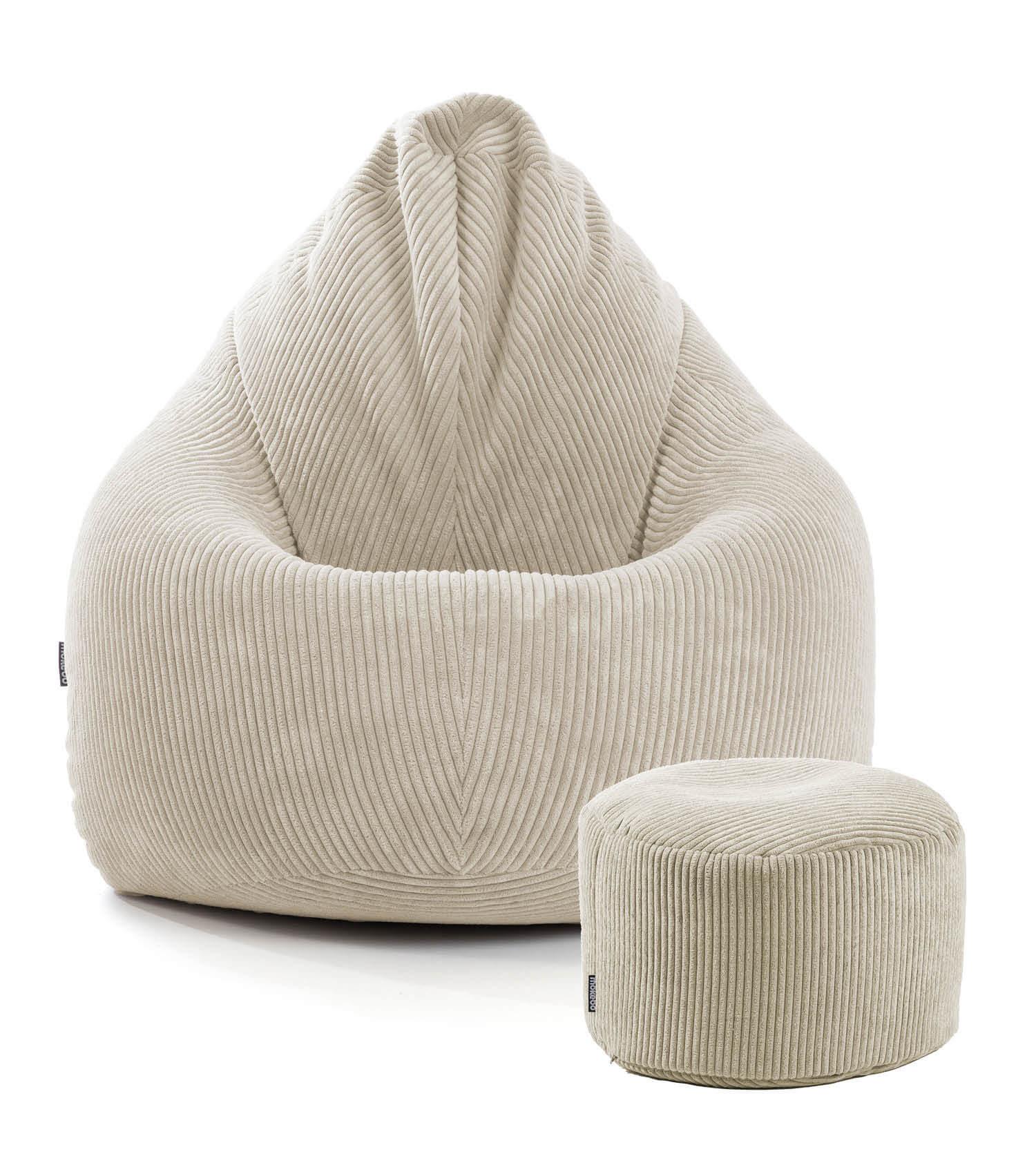 SITZSACK Cord mit Hocker Der Tagträumer - Beige, Textil (180/80/80cm) - Mokebo