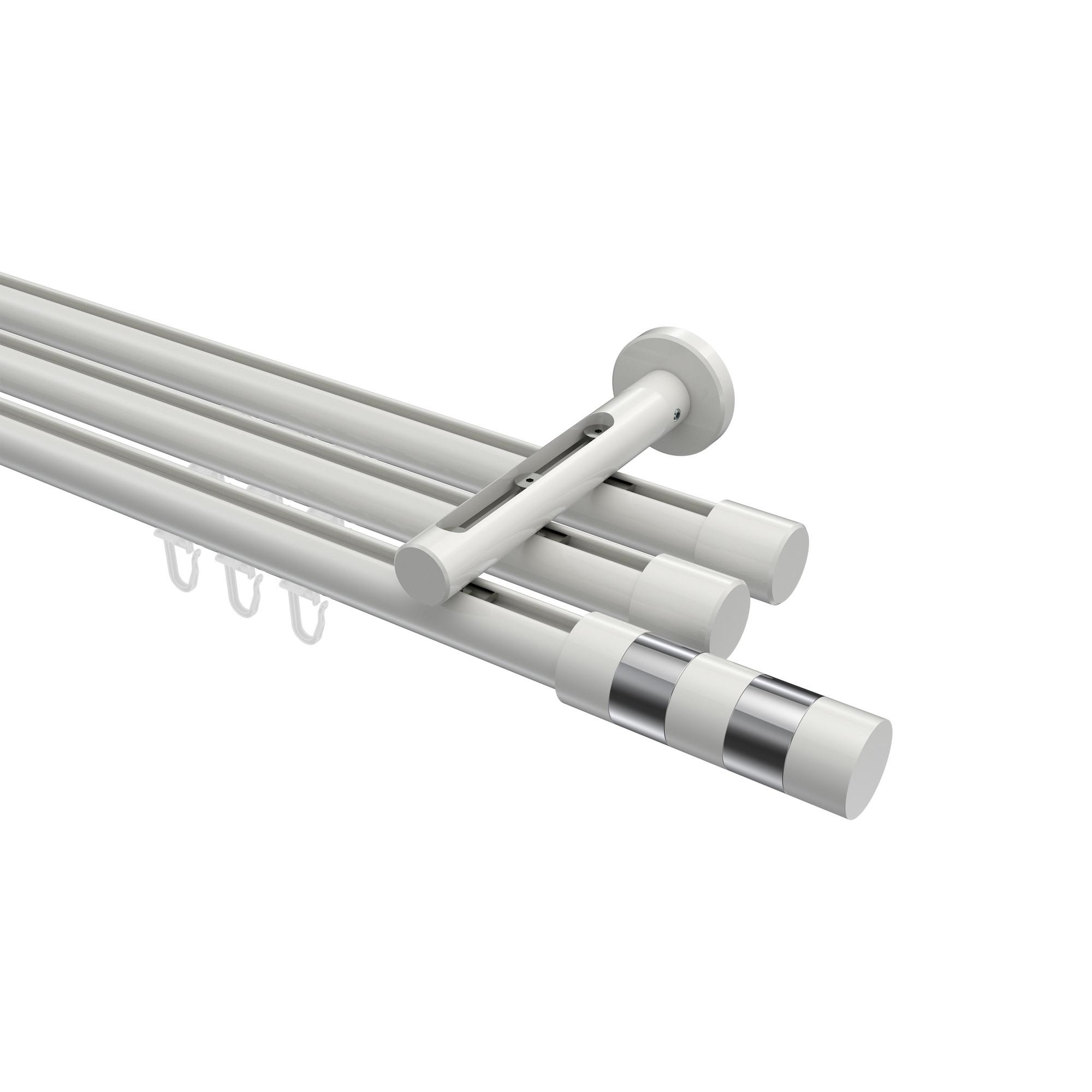 GARDINENSTANGE INNENLAUF Siteno Mavell 360 cm (geteilt in 2 x 180 cm), 3-läufig, 20 mm Ø Weiß - Chromfarben/Weiß, Metall (360cm) - INTERDECO