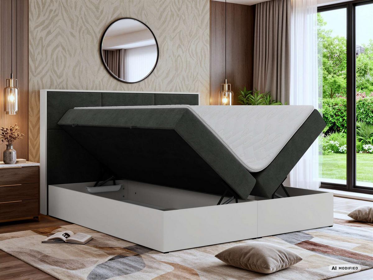 BOXBETT DELVIT 140/200 - Dunkelgrau Stukture - Topper Visco - H3 - Dunkelgrau/Schwarz, Kunststoff/Textil (140/200cm) - MKS