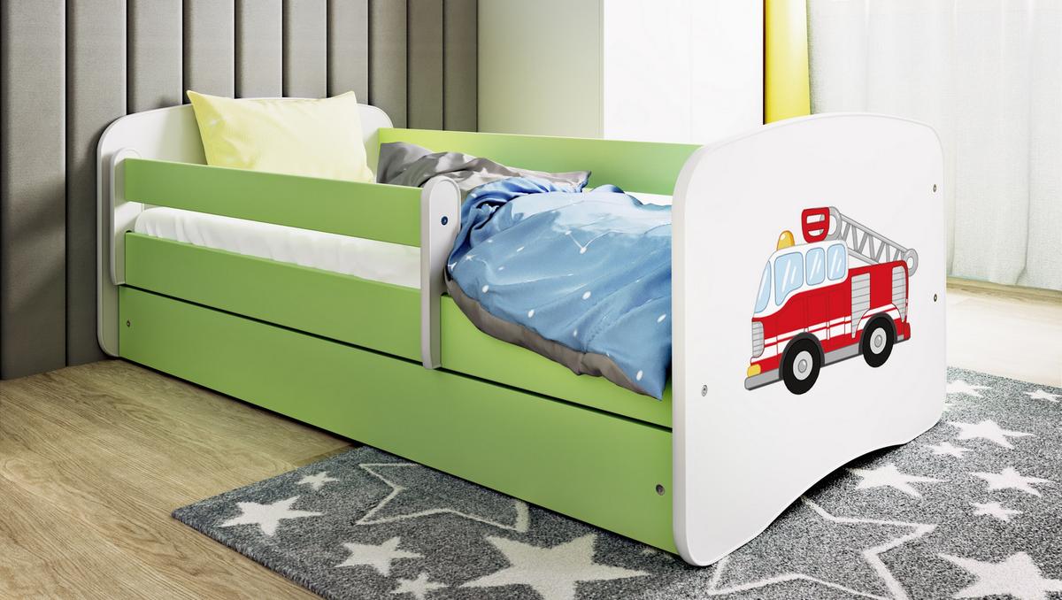 KINDERBETT Löschzug mit Schublade 180/80 90/61/184 - Grün, Holzwerkstoff (80/180cm) - RAUMHIRSCH FURNITURE