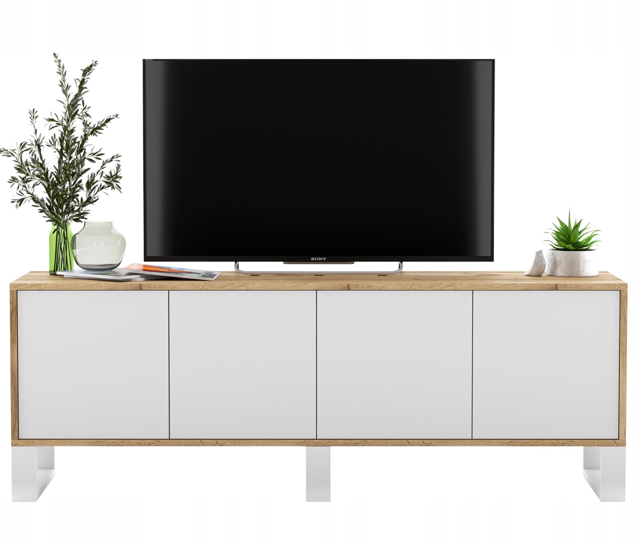 TV-SCHRANK Apollo2 Eiche wotan Weiß Matt mit Metallbeinen 150/53/35 cm - Weiß, Holzwerkstoff/Metall (150/53/35cm) - Meble Lindner