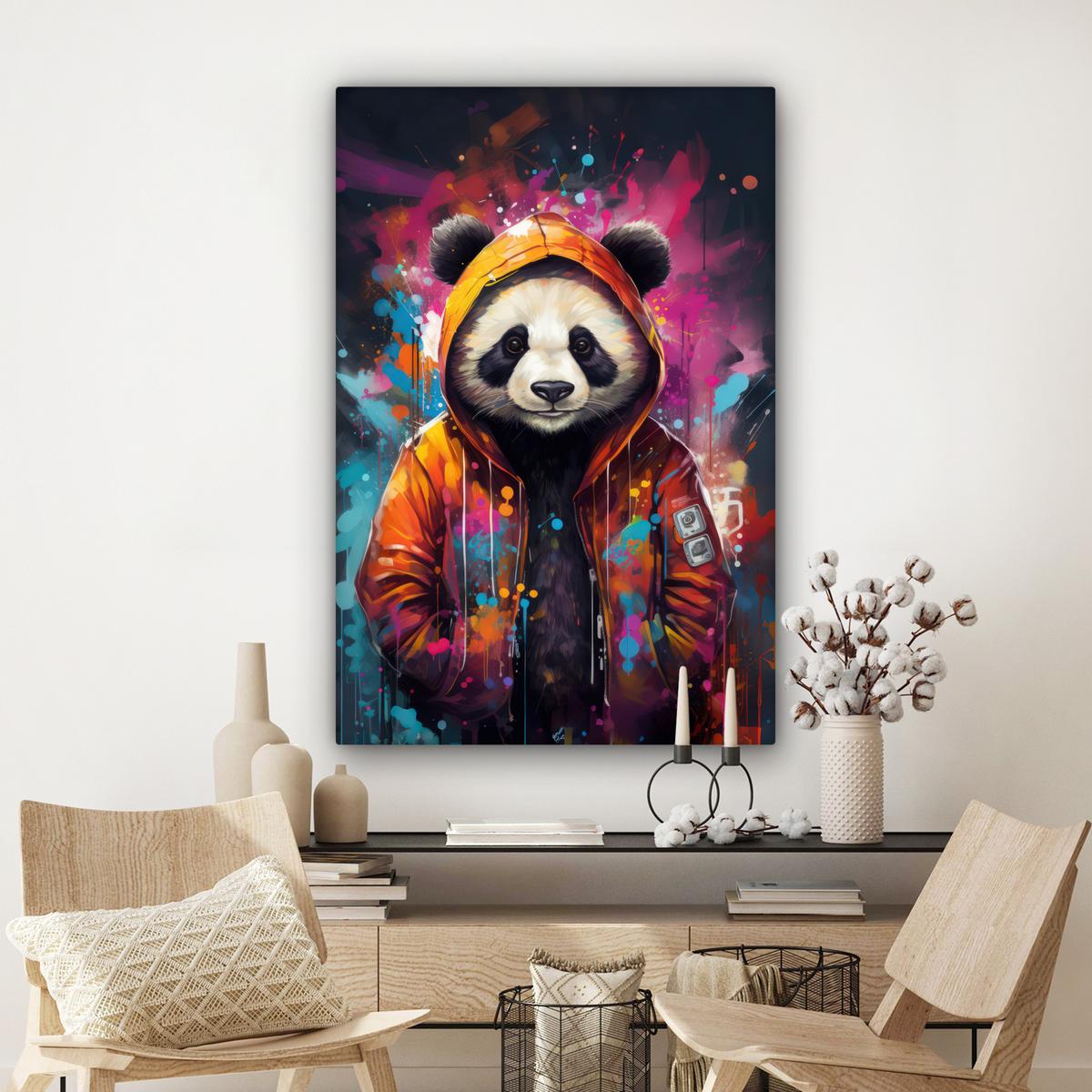 LEINWANDBILD Panda - Jacke - Graffiti - Orange Deko XXL 80x120 cm - Orange, Textil (80/120cm) - MuchoWow