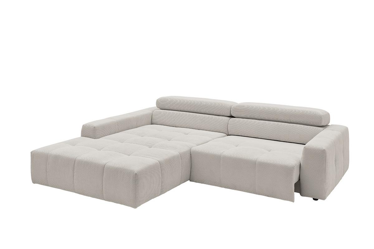 ECKSOFA MIT MOTORISCHEM SITZVORZUG RENO Silber Cord Relaxfunktion - Silberfarben/Schwarz, Kunststoff/Textil (258/217cm) - KAWOLA