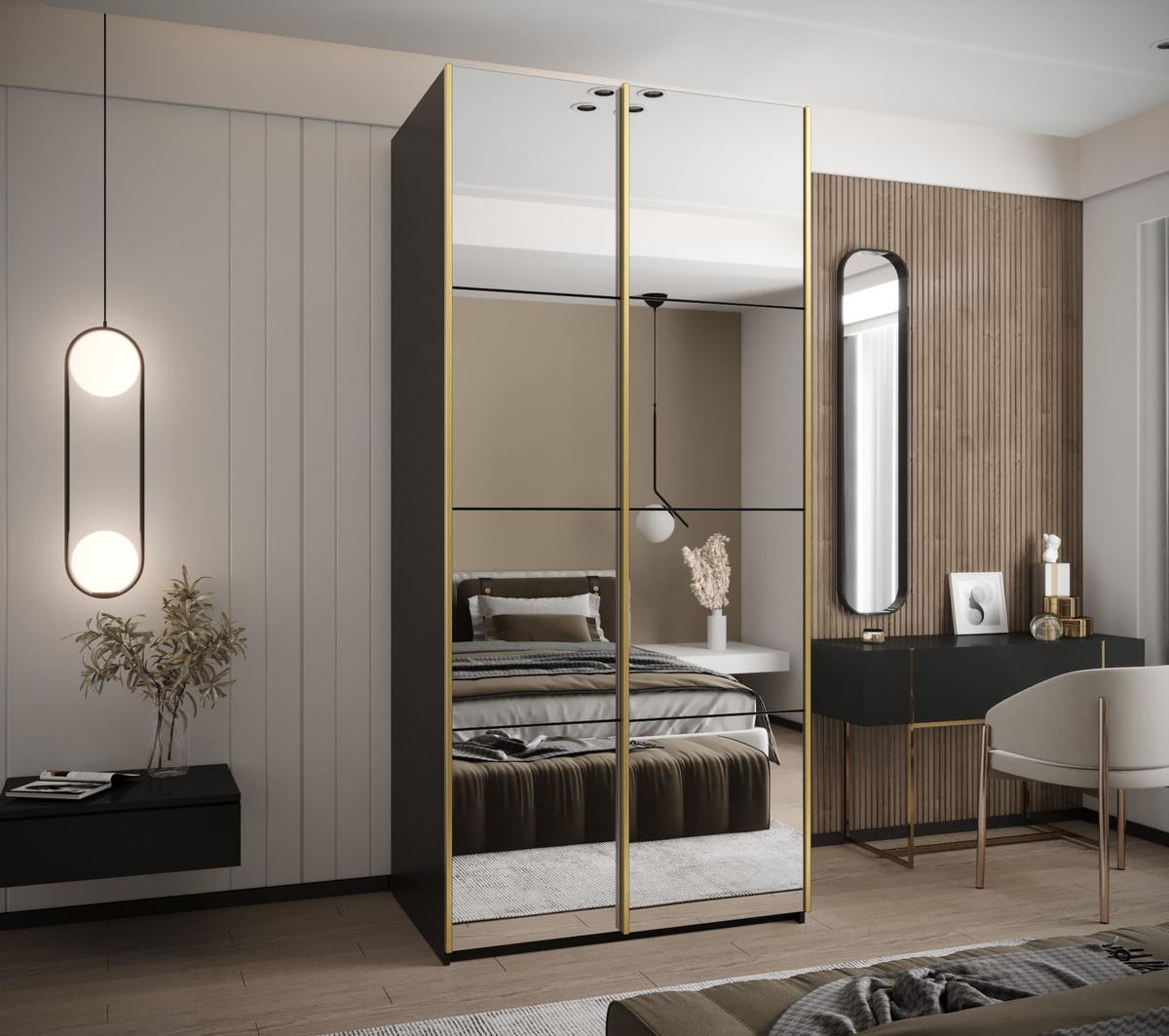 SCHWEBETÜRENSCHRANK 245,5/110/64 2-türig - Goldfarben/Schwarz, Holz/Metall (110/245/64cm) - Abiks Möbel