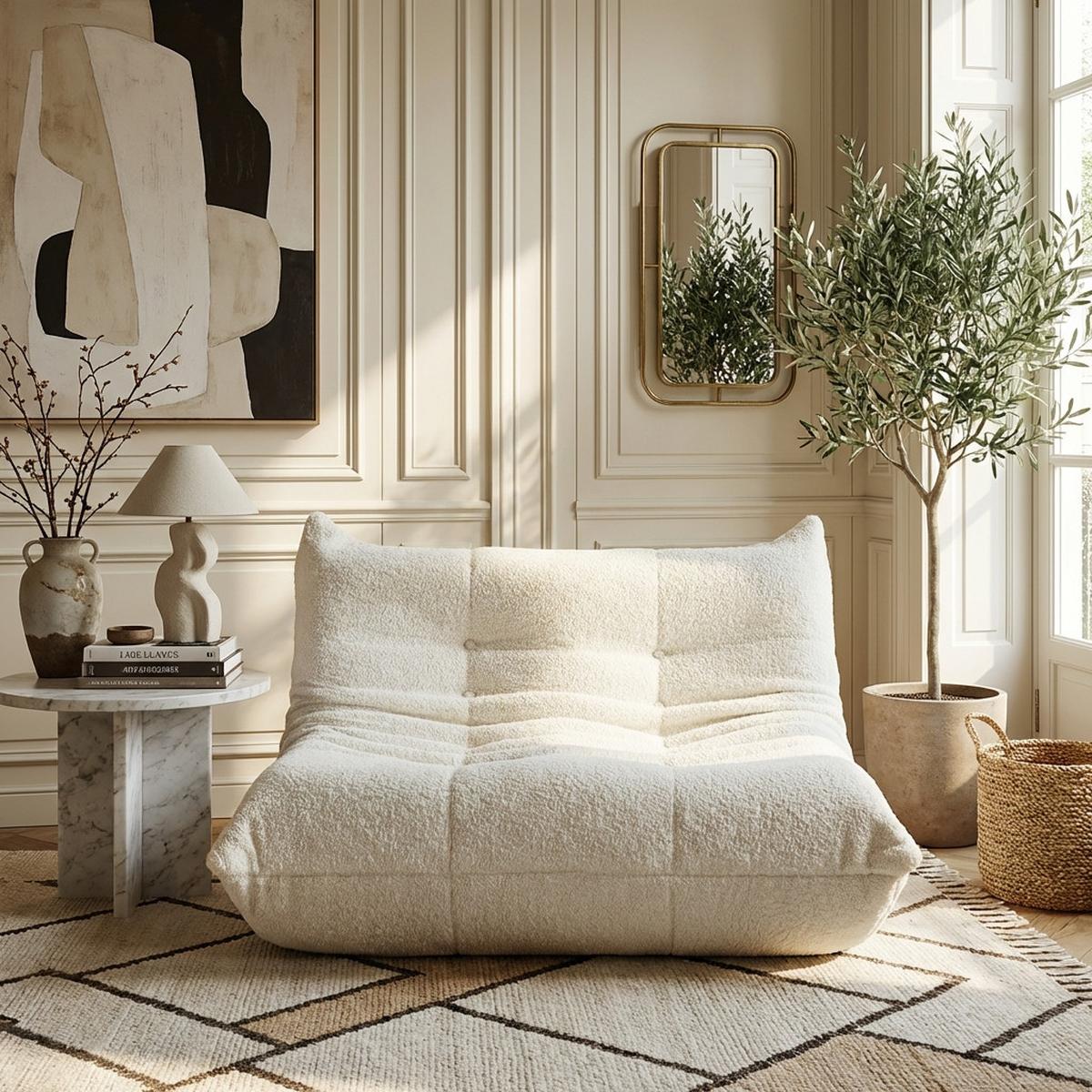 SITZSACK 2-Sitzer Ergonomischer aus Chenille & Memory-Schaum, Montagefrei - Beige, Textil (127/83/99cm) - Urban Meuble