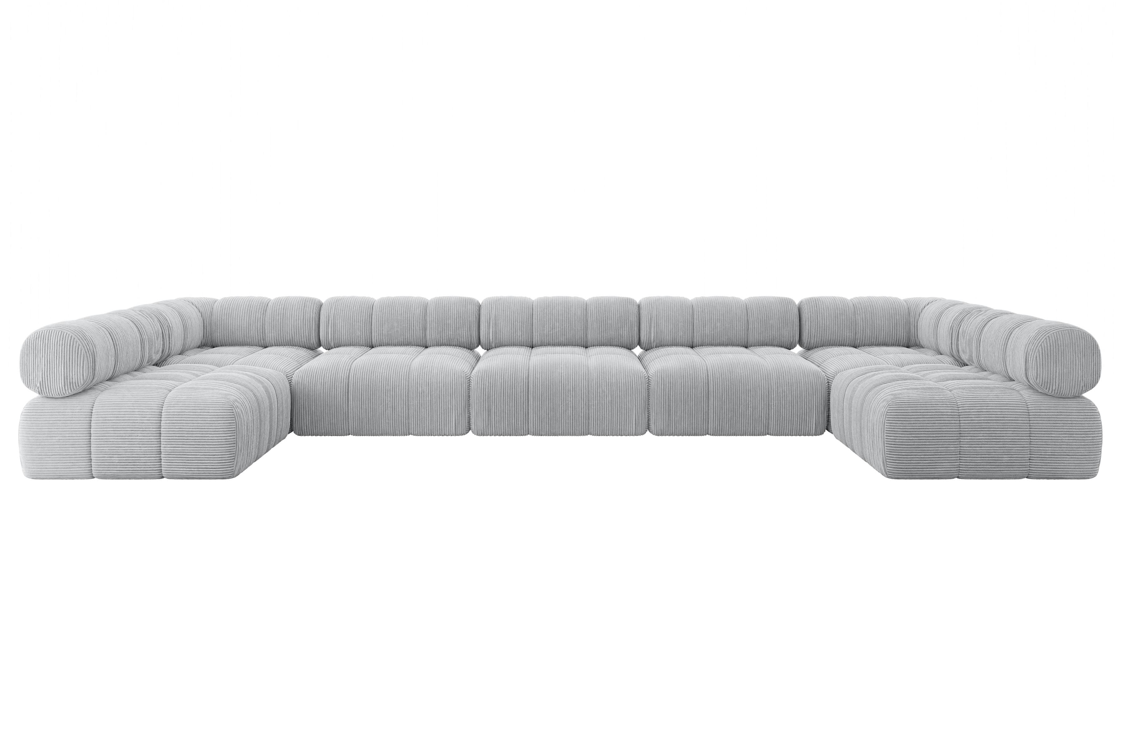WOHNLANDSCHAFT modulares Sofa Garvo-U3 - 475x190x70 cm Grau Cord - Hellgrau/Grau, Holzwerkstoff/Textil (475/70/190cm) - ALTDECOR
