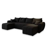 WOHNLANDSCHAFT MADISON U Schwarz Dünner Stoff mit Schlaffunktion - Schwarz, Holz/Kunststoff (311/82/145cm) - MASSENO