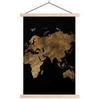 POSTER MIT MAGNETLEISTEN Weltkarte - Gold - Luxus - Erde - Schwarz Deko Wohnzimmer 40x60 cm - Goldfarben, Textil (40/60/0.15cm) - MuchoWow