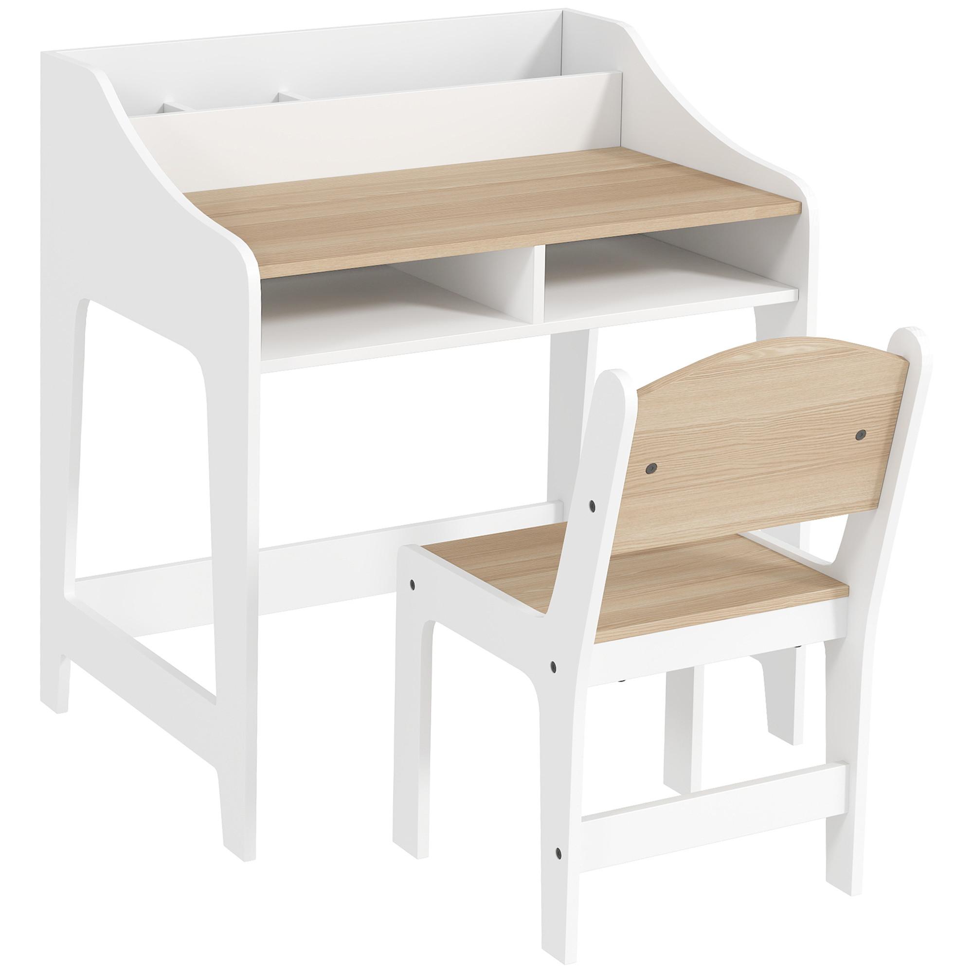 KINDERSCHREIBTISCH-SET 2er Set MDF Naturholz - Naturfarben/Weiß, Holzwerkstoff (48/68/60cm) - AIYAPLAY
