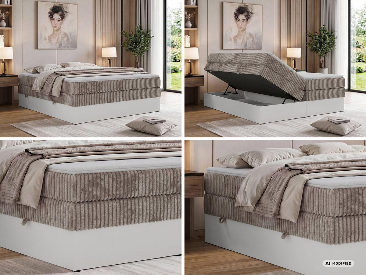 BOXSPRINGBETT TRAVIT ZERO KING 160/200 - Hellbraun Cord - Topper T25 - H3 - Hellbraun/Schwarz, Kunststoff/Textil (160/200cm) - MKS