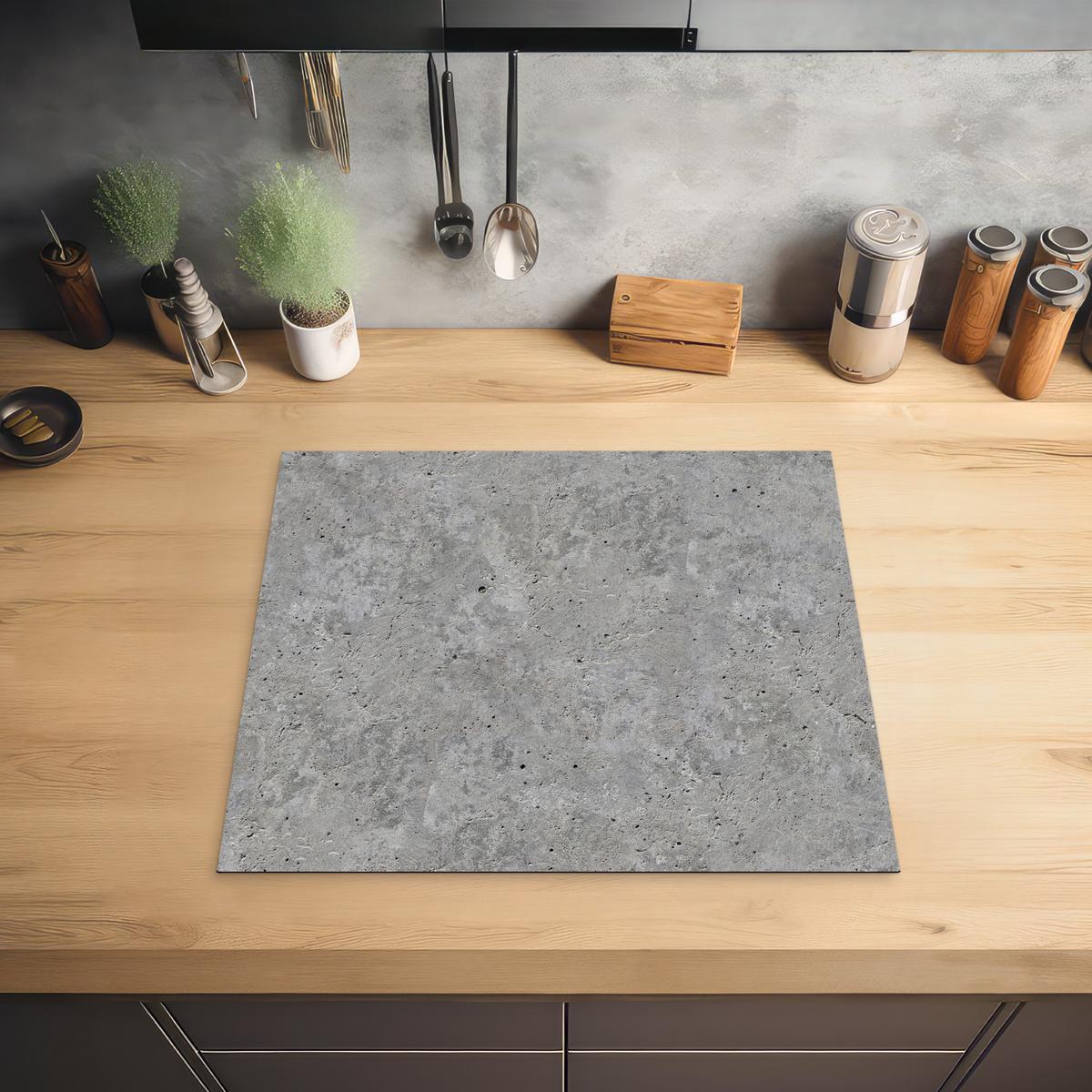 HERDABDECKPLATTE Beton - Schiefer - Grau - Struktur aus Beton Ceranfeldabdeckung 59x52 cm - Hellgrau, Kunststoff (59/52/0.2cm) - MuchoWow