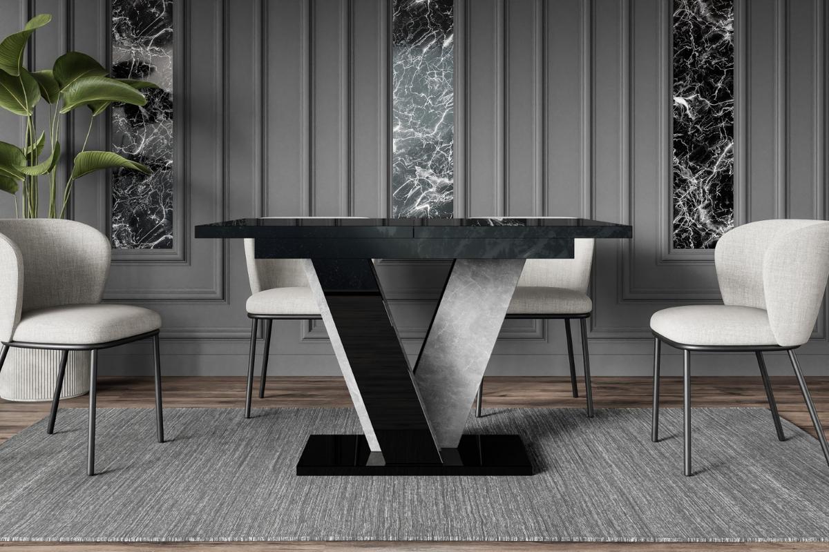 ESSTISCH ausziehbar 120 -160x90x75 cm - Hochglanz Schwarz/Betonoptik - INEY - Schwarz Hochglanz, Holzwerkstoff (120/90/75cm) - ALTDECOR
