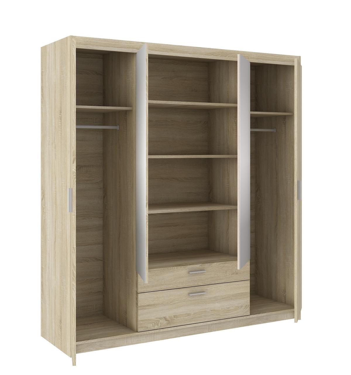KLEIDERSCHRANK Storicos Sonoma Eiche 176,3/190,5/53 cm - 4T2S Modern mit Schubladen und Spiegel - Sonoma Eiche, Holzwerkstoff/Kunststoff (176.4/190.6/53cm) - AX Living