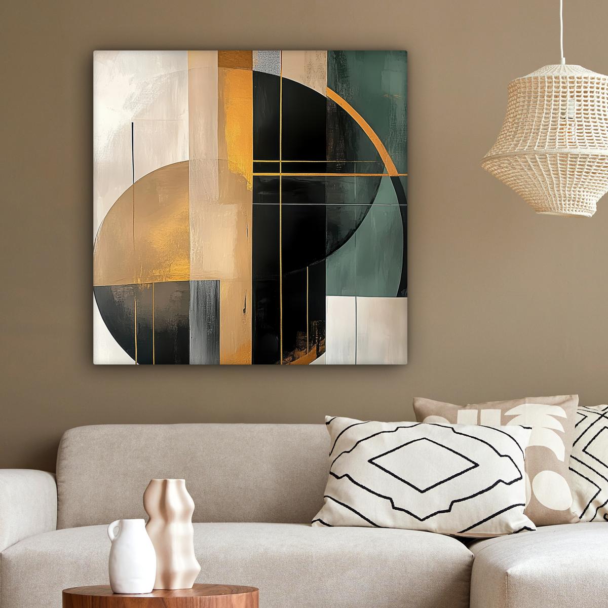 LEINWANDBILD Abstrakt - Gold - Bronze - Grün - Formen - Modern Deko Groß 90x90 cm - Multicolor, Textil (90/90cm) - MuchoWow