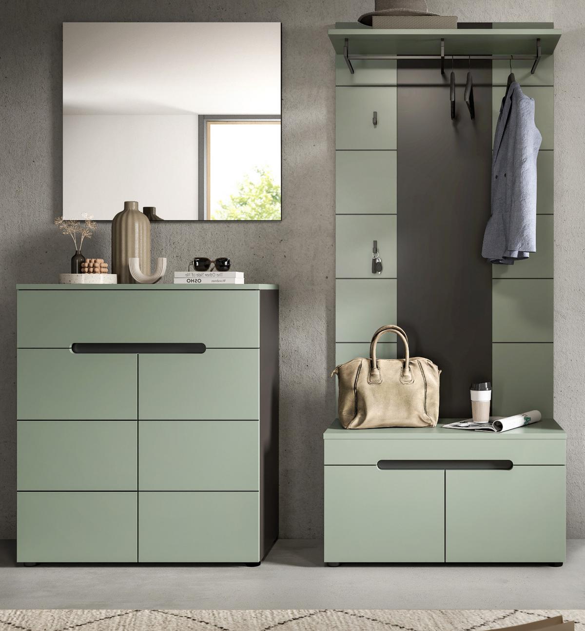 GARDEROBE-SET Salbei und Grau, Garderobe 4-teilig, 175 x 190 cm, Soft-Close, Cooper - Salbeigrün/Dunkelgrau, Holzwerkstoff/Kunststoff (175/190/37cm) - Inn.Furn