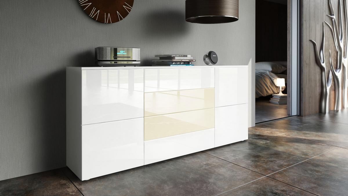 SIDEBOARD Rova Weiß Hochglanz / Creme Hochglanz - Weiß Hochglanz/Creme, Holzwerkstoff (166/72/35cm) - Vladon
