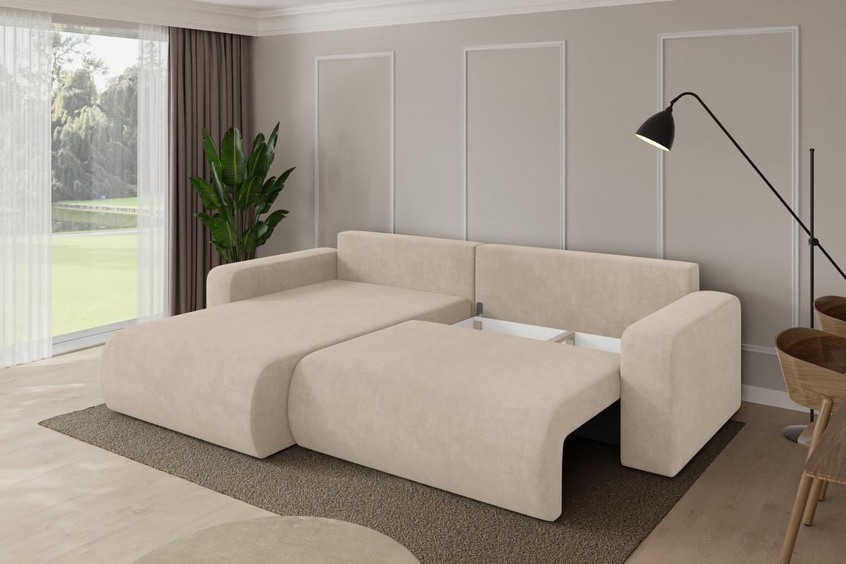 ECKSOFA mit Schlaffunktion Ottomane Links BERY-L 276x193x88 Beige Velours - Schwarz/Sahara, Holzwerkstoff/Kunststoff (276/193cm) - ALTDECOR