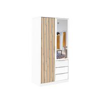 DREHTÜRENSCHRANK GAREN 100/200/57,5 cm 2-türig mit Spiegel Weiß - Weiß, Holzwerkstoff (100/200/57.5cm) - MASSENO