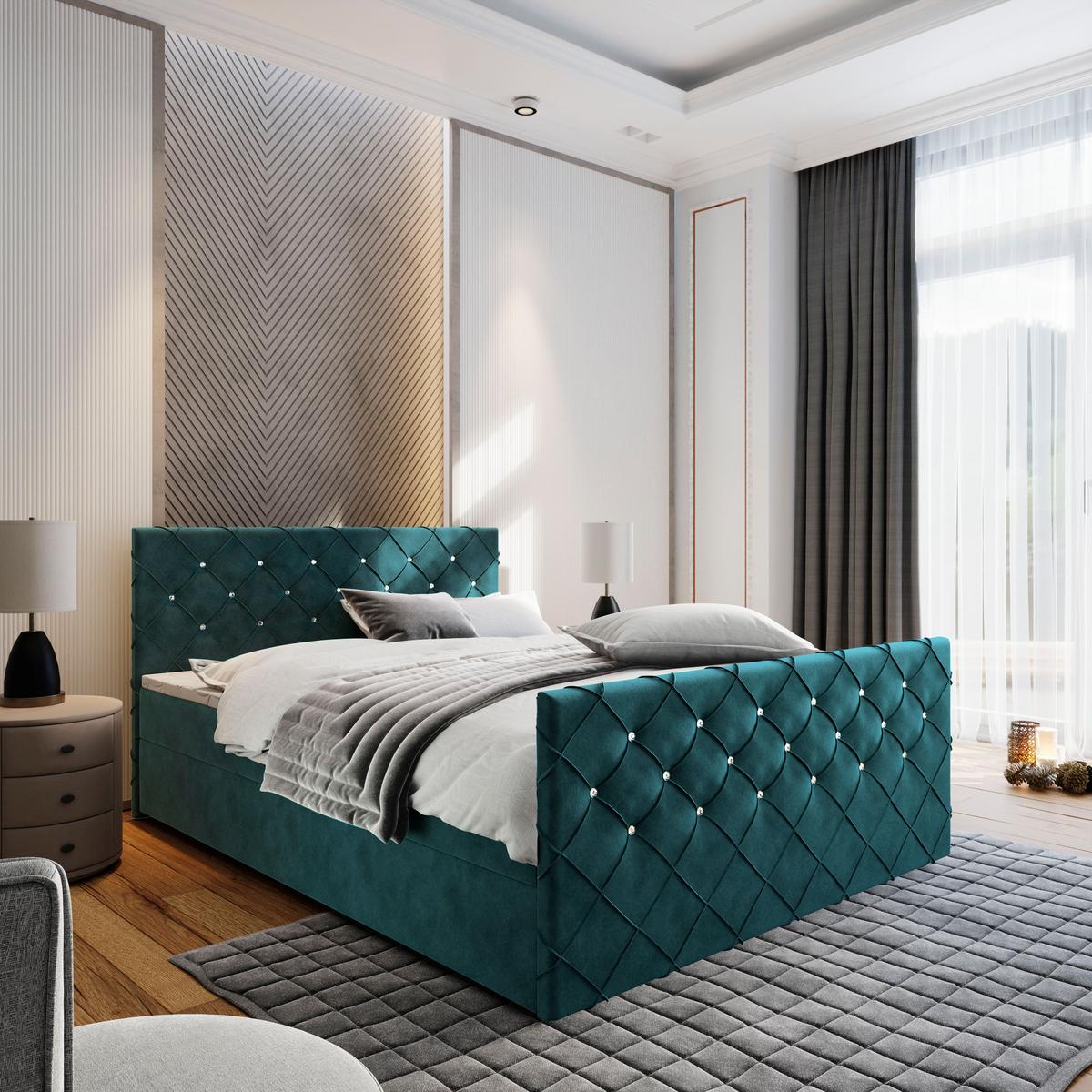 BOXBETT MANDI 160x200 cm mit Matratze und Topper - Blau - Blau/Grün, Holz (160/200cm) - MASSENO
