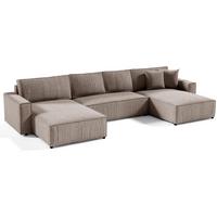 WOHNLANDSCHAFT Parys U mit Schlaffunktion beige - Beige/Schwarz, Kunststoff/Textil (390/70/185cm) - Beautysofa