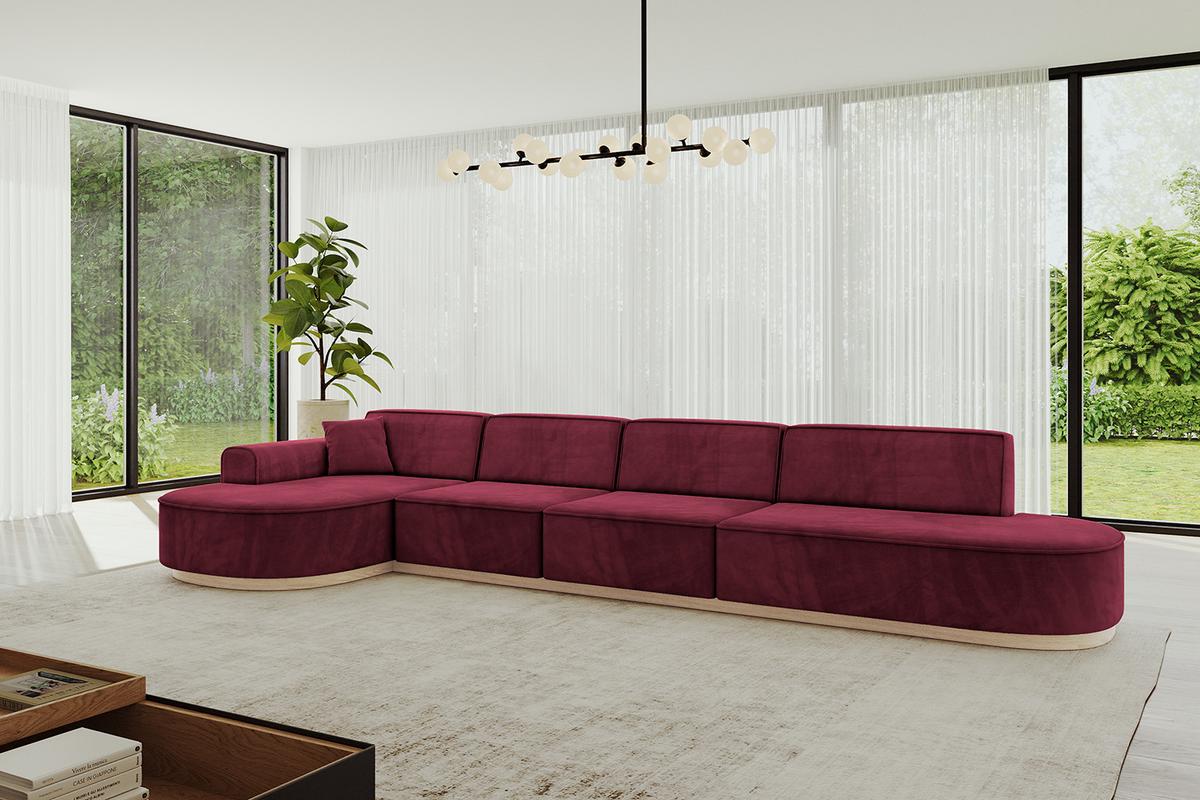 ECKSOFA Ottomane Links MARI-L3-v1 - 413x171x83 cm Bordeaux Velours - Bordeaux, Holzwerkstoff/Textil (413/171cm) - ALTDECOR