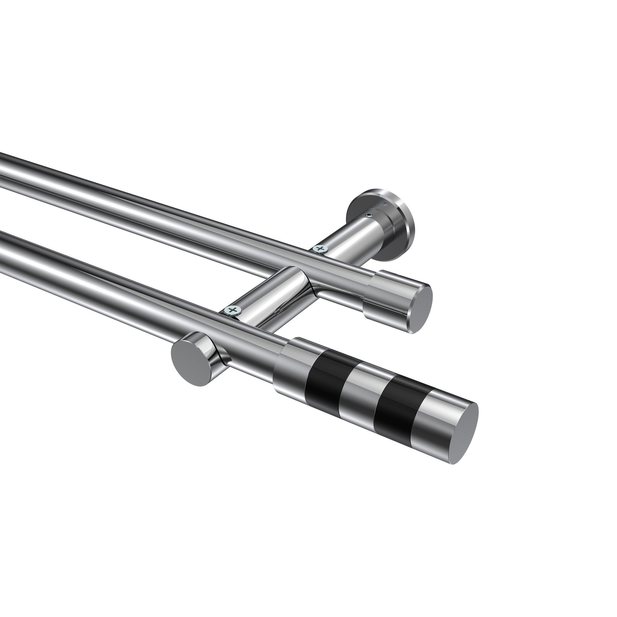 GARDINENSTANGE Platon Mavell 540 cm (geteilt in 3 x 180 cm), 2-läufig (ohne Ringe), 20 mm Ø Chrom - Chromfarben/Schwarz, Metall (540cm) - INTERDECO