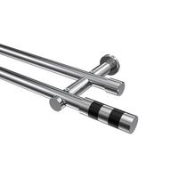 GARDINENSTANGE Platon Mavell 540 cm (geteilt in 3 x 180 cm), 2-läufig (ohne Ringe), 20 mm Ø Chrom - Chromfarben/Schwarz, Metall (540cm) - INTERDECO